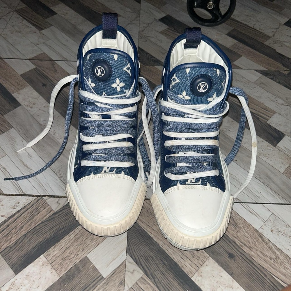 Louis Vuitton Blue and White High-Top Sneakers